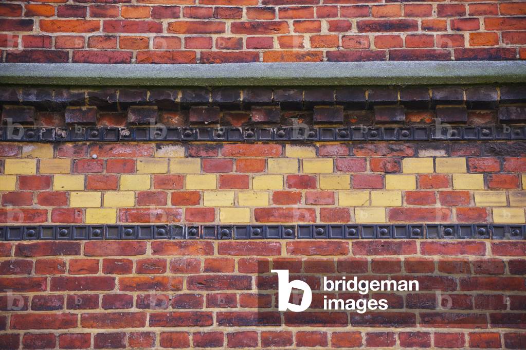 Unique colourful facade on a brick building, Hamburg, Germany (photo)