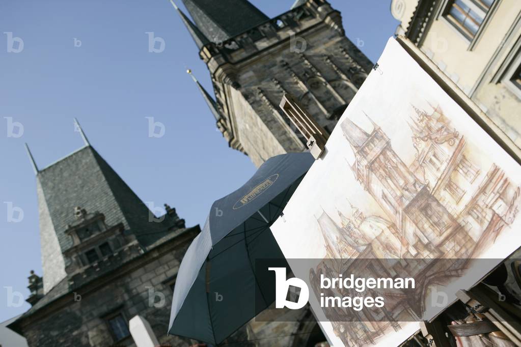 Local Art Work on Sale on The Charles Bridge, Prague, Czech Republic (photo)