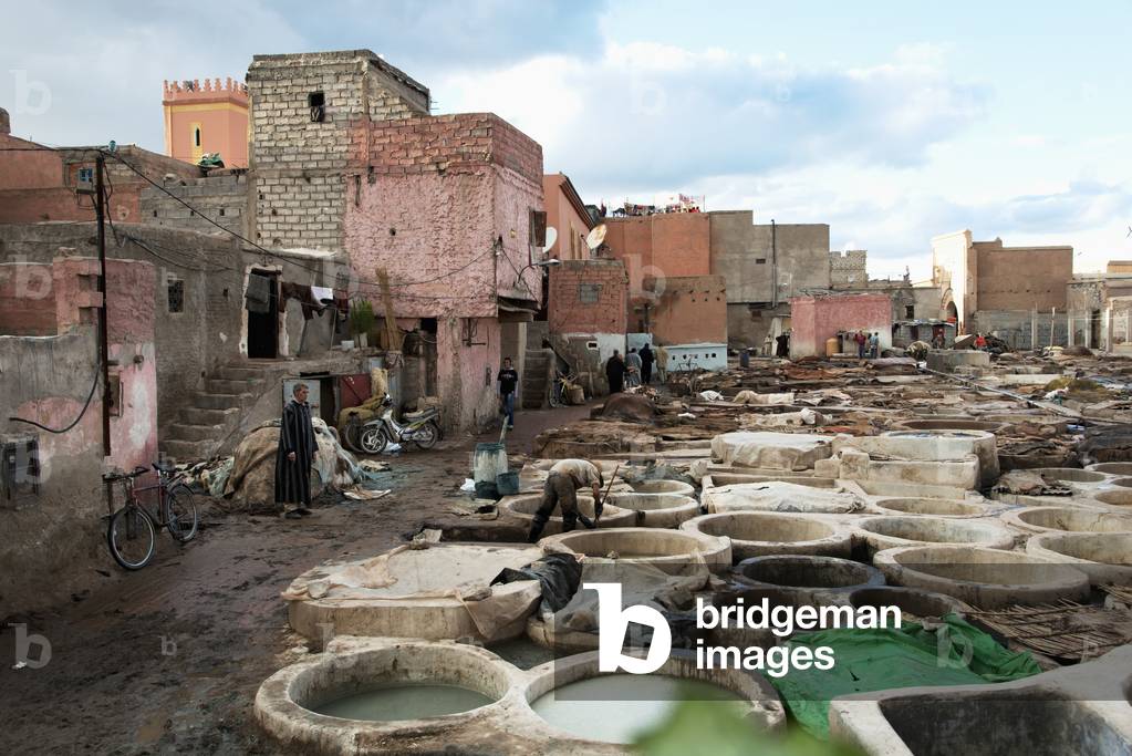 Men working in a Leather Tannery, Marrakesh, Marrakech-Tensift-El Haouz, Morocco (photo)