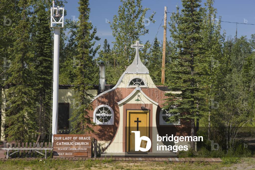 Historic Catholic Church along the Alaska Highway at Beaver Creek, Northern Yukon Territory, Canada, Summer (photo)