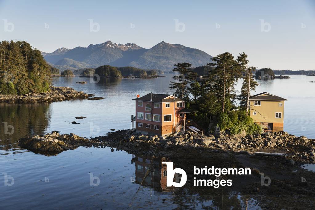 Small island with residential homes, Sitka, Southeast Alaska, Summer (photo)