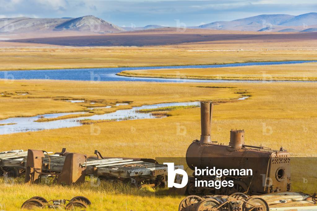 The Last Train to Nowhere derelict steam engines on the tundra near Nome, Seward Peninsula, Arctic Alaska (photo)