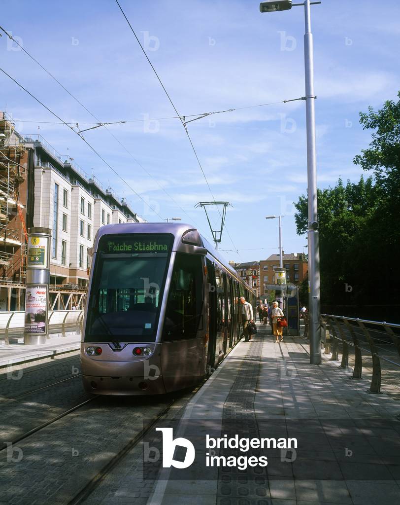 Saint Stephen's Green, Dublin, Co Dublin, Ireland; Dublin Light Rail System (Luas) Tram (photo)