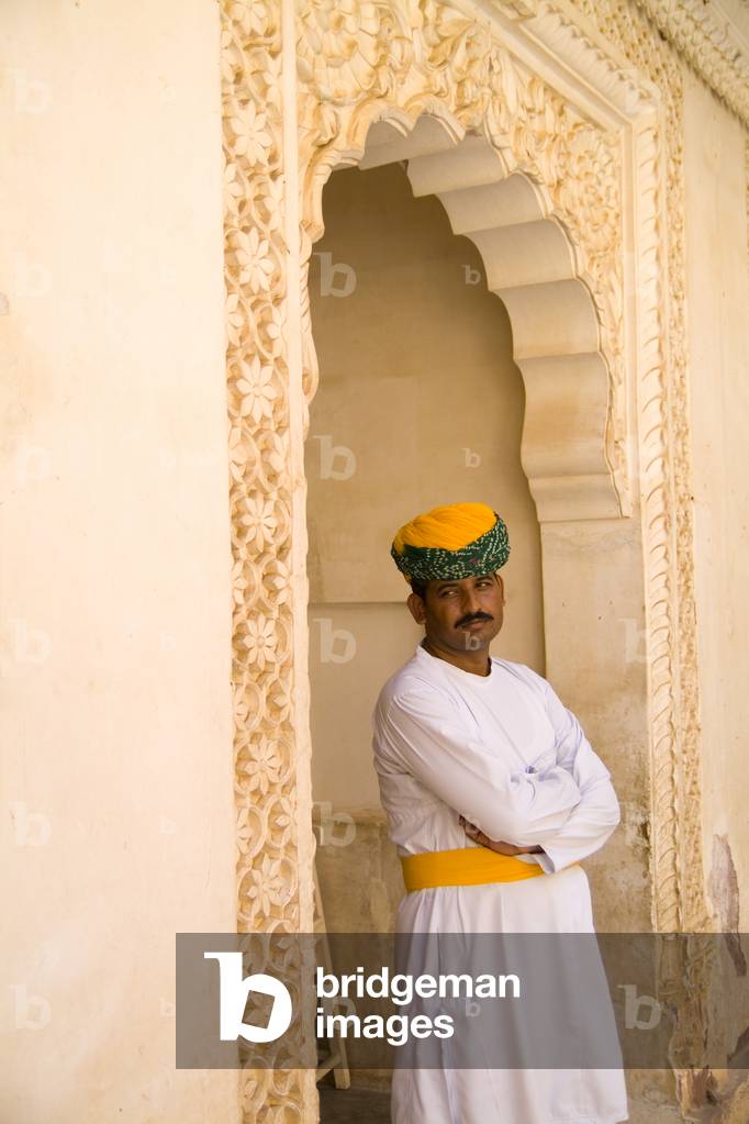 Fort Mehrangarh, Fort Palace, Guard Standing in Doorway, Jaipur, Rajasthan, India (photo)
