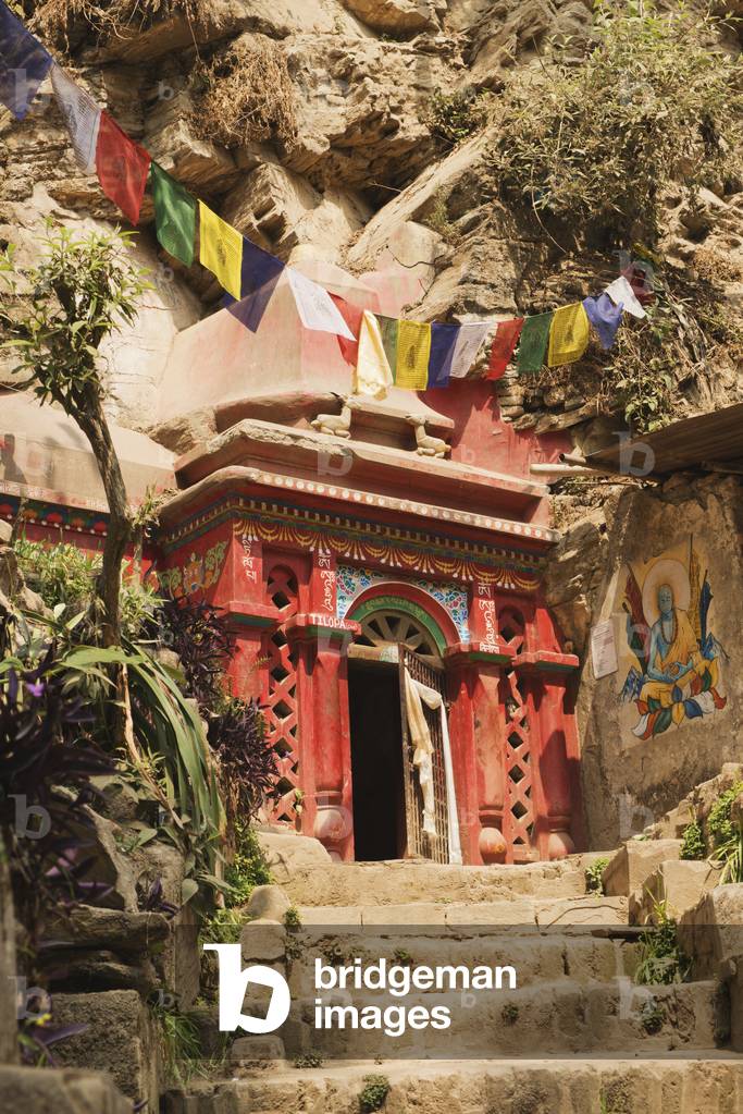The great Buddhist mahasiddhas, Tilopa and Naropa, sadhu-yogins of the tenth century, meditated in these caves carved out of living rock, Pashupathinath, Nepal (photo)