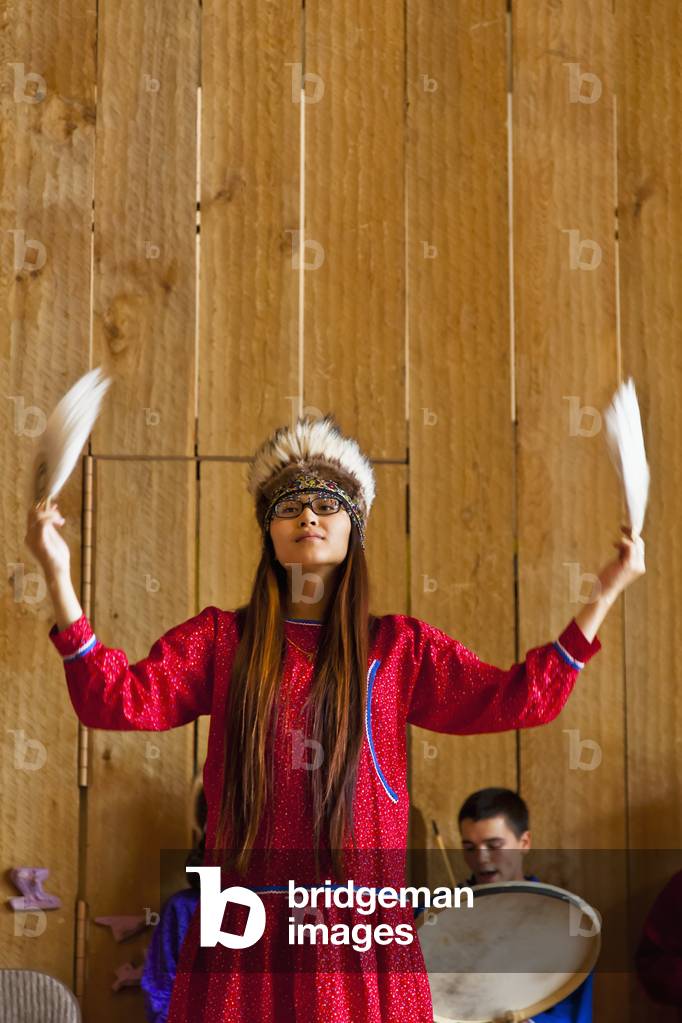 Native dancers perform at the Alaska Native Heritage Center in Anchorage, Southcentral Alaska, Summer (photo)