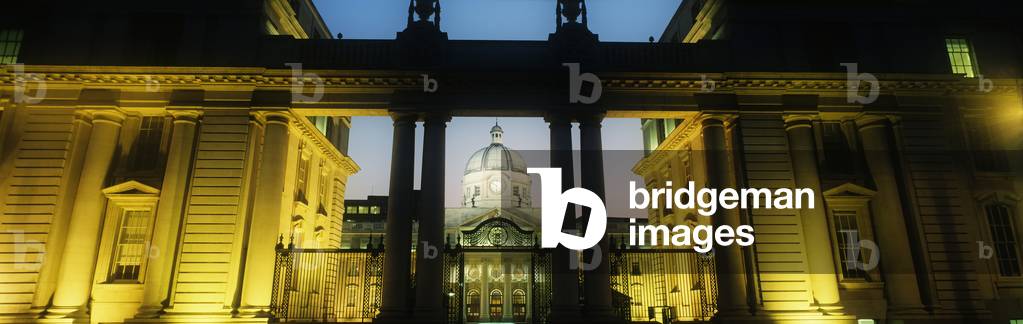 Facade Of A Government Building Lit Up At Night, Leinster House, Dublin, Republic Of Ireland (photo)