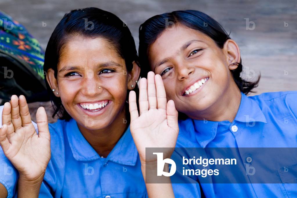 Rinawey Upper Primary School, Young Girls in Uniform, Jaipur, Rajasthan, India (photo)