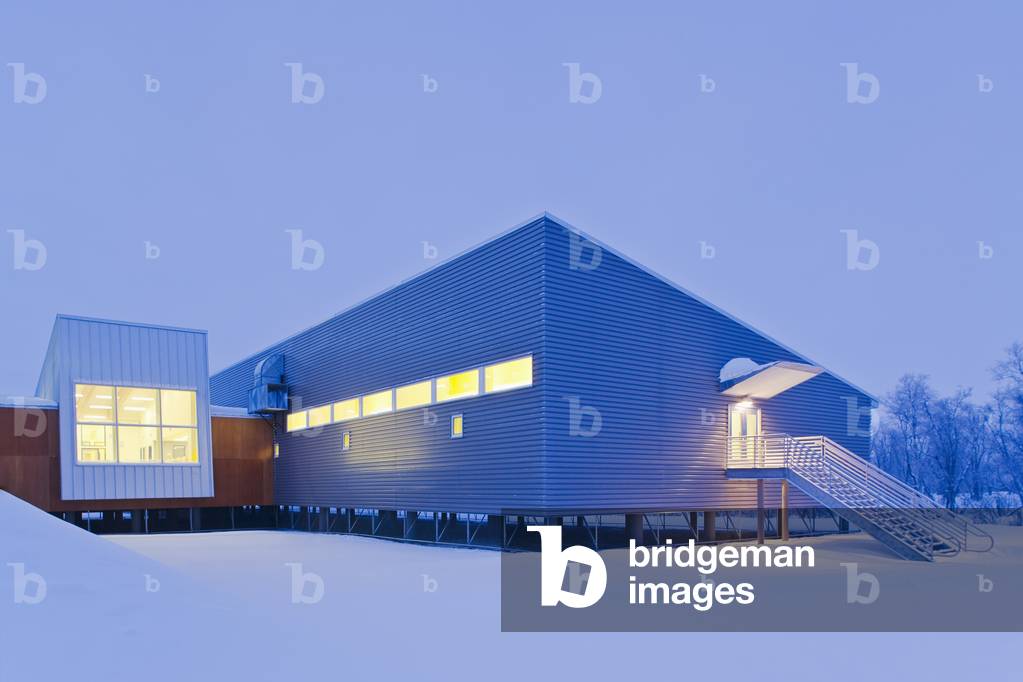 The K-12 public school in Akiachak serves as the community center for the village, winter, Southwest Alaska, USA (photo)
