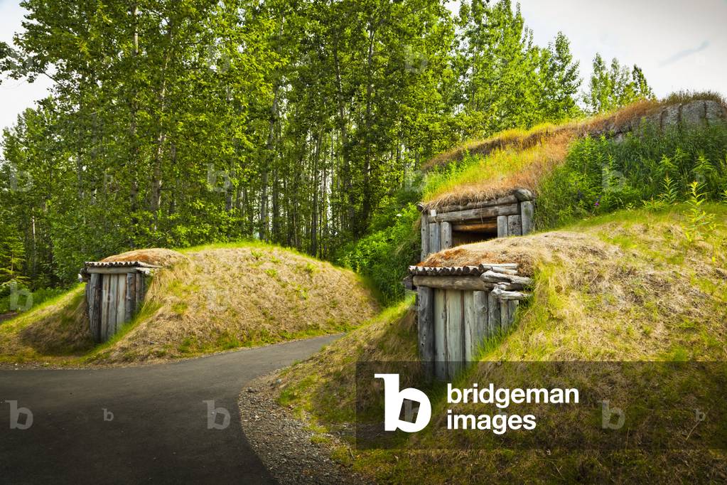 Qasgiq, the Men's House at Yupik & Cupik Village site, Alaska Native Heritage Center, Anchorage, Southcentral Alaska, Summer (photo)