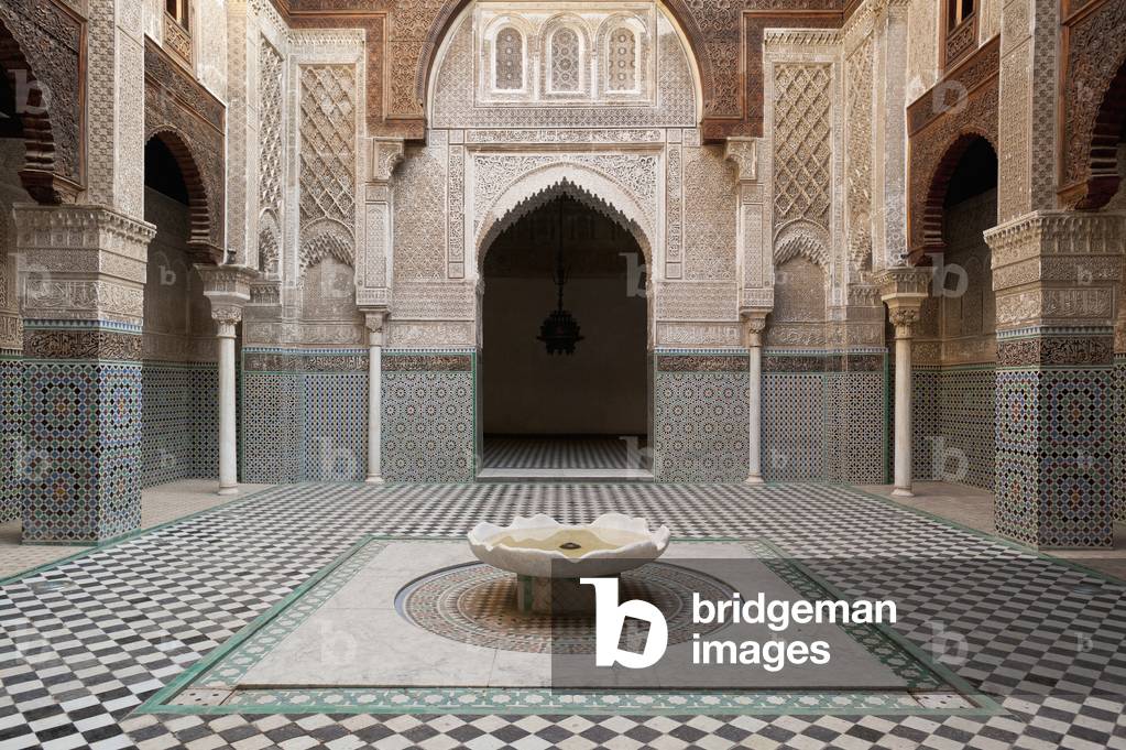 Morocco, Courtyard of Medersa el Attarin in medina, Fez (photo)