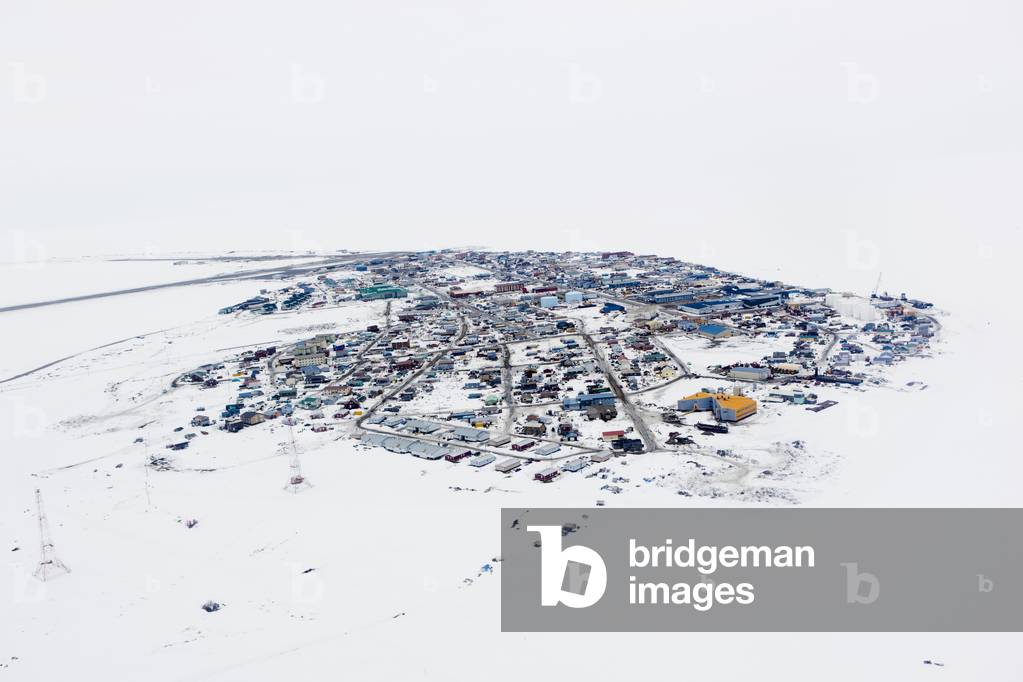 Aerial view of Kotzebue, Baldwin Penninsula, Arctic Alaska, USA, Winter (photo)