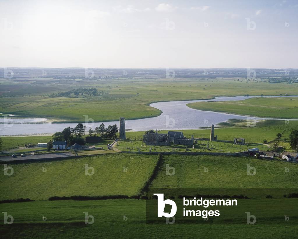 Clonmacnoise, River Shannon, Co Offaly, Ireland; Medieval Abbey (photo)