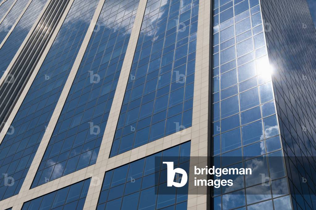 Belgium, Reflections in office building, Brussels (photo)