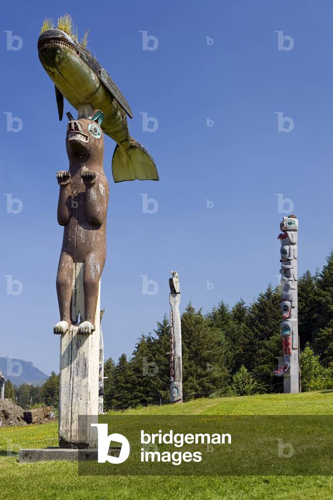 Totem Poles In The Town Of Klawock Prince Of Wales Island Alaska Southeast Summer Inside Passage (photo)
