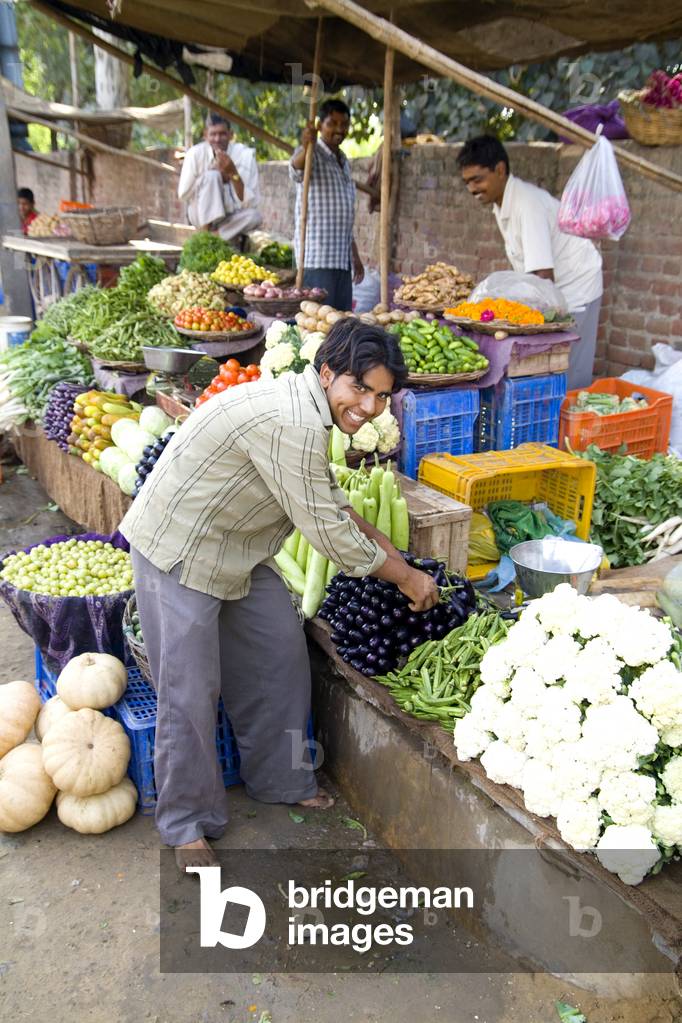 Vendor At Produce Market in Small Village of Shahpurain, Near Jaipur, Rajasthan, India (photo)