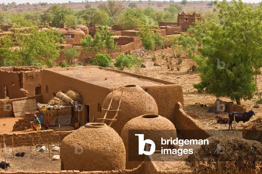 Niger, Central Niger, Tahoa, from rooftop of its World famous Friday Mosque, Yaama Village, Aerial view of Yaama Village (photo)