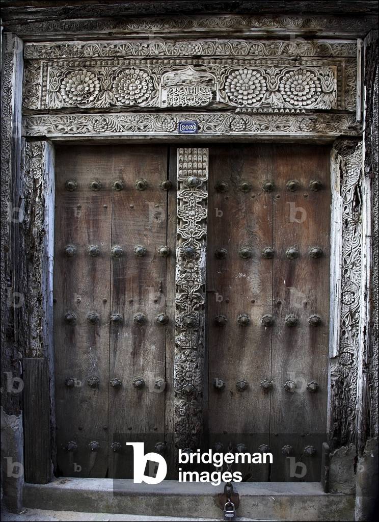 Ornately Carved Wooden Doorway, Zanzibar, Africa (photo)