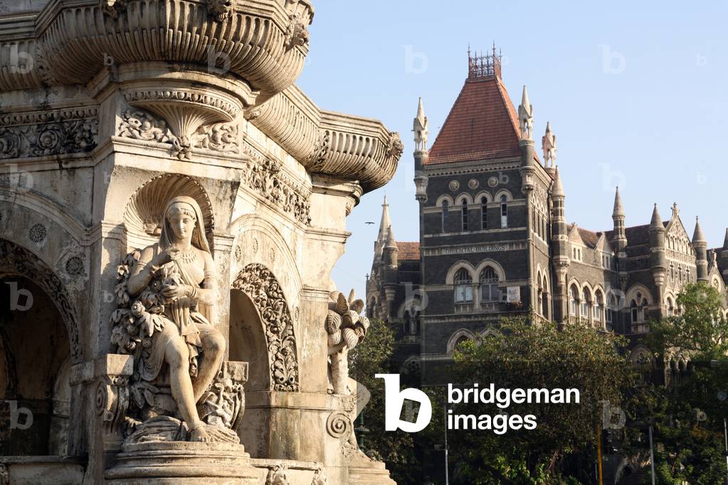 Flora Fountain stands at a busy five-point intersection in the heart of the commercial Fort area, Mumbai, Maharashtra State, India (photo)