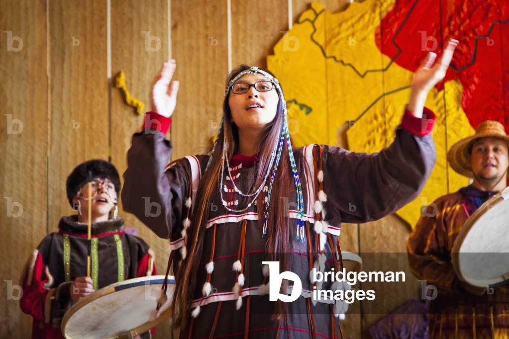 Native dancers perform at the Alaska Native Heritage Center in Anchorage, Southcentral Alaska, Summer (photo)