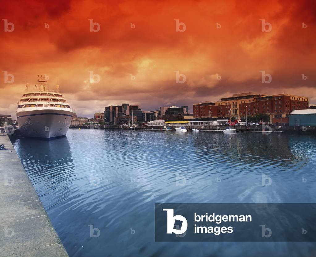 Dublin, Co Dublin, Ireland; Red Sky And Blue Water In Sir John Rogerson's Quay (photo)