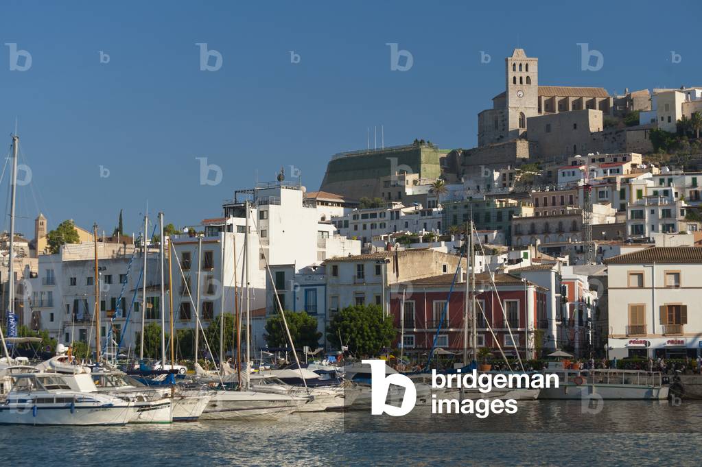 Spain, Looking across harbor to Ibiza Town, Ibiza (photo)