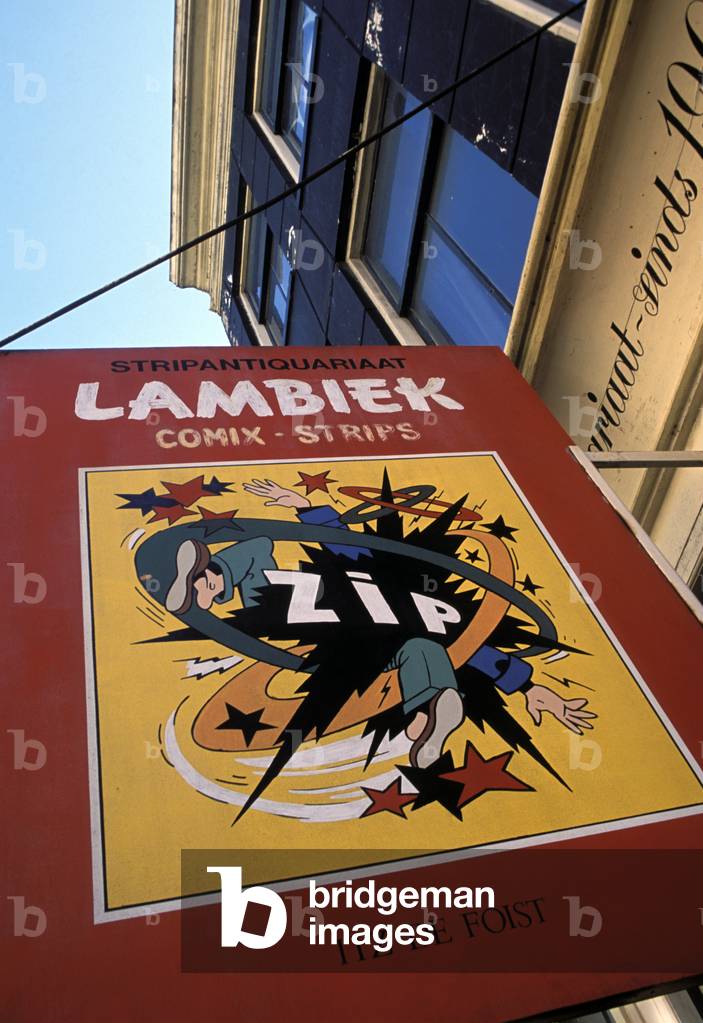 Signboard, Lambiek Antiquarian Comic Shop, Amsterdam, Netherlands (photo)