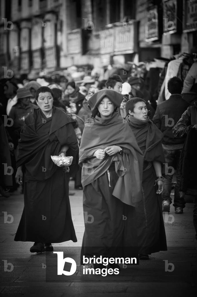 Front View of Walking Monks, Tibet (photo)