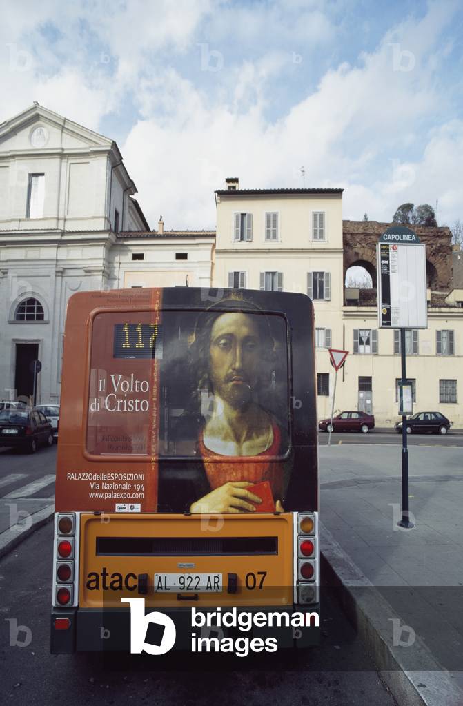 Image of Christ on Back of A Bus, Rome, Italy (photo)