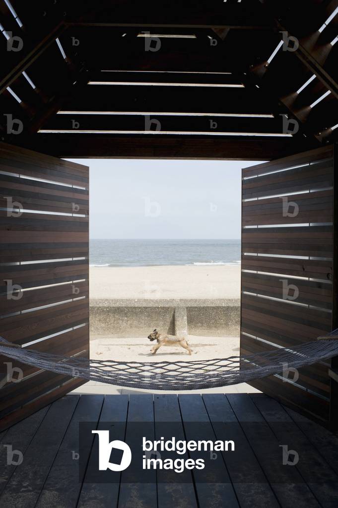 UK, England, Lincolnshire, View Out of Beach Hut, Mablethorpe (photo)