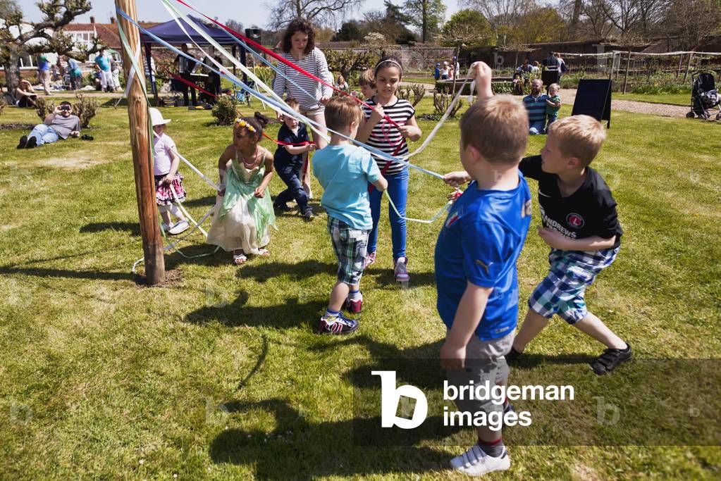 Kids Dancing Round Maypole, Great Chart, Kent, England, UK  (photo)