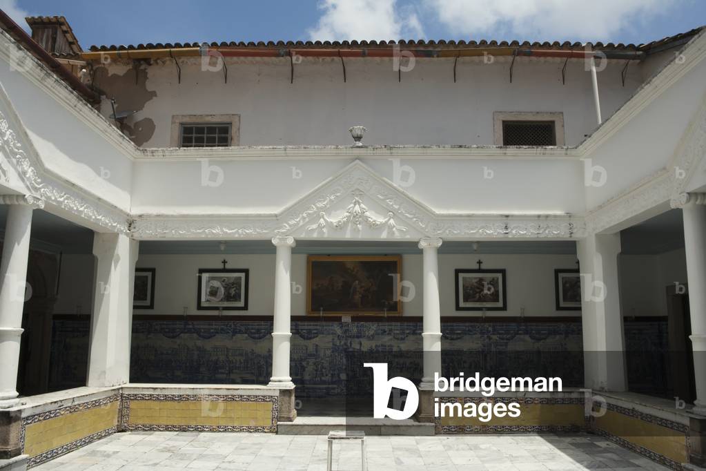 Portuguese tiles in cloister at church of Sao Francisco, Salvador, Brazil (photo)