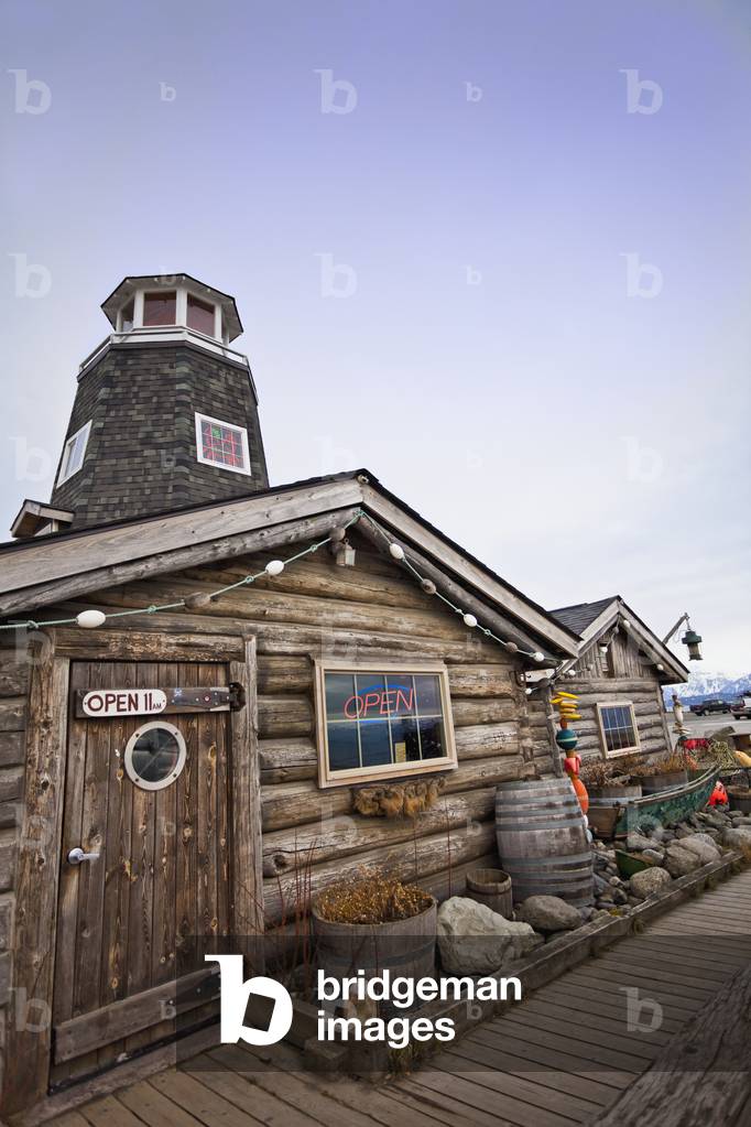 The exterior of historic Salty Dawg Saloon on Homer Spit, Homer, Southcentral Alaska, Spring (photo)