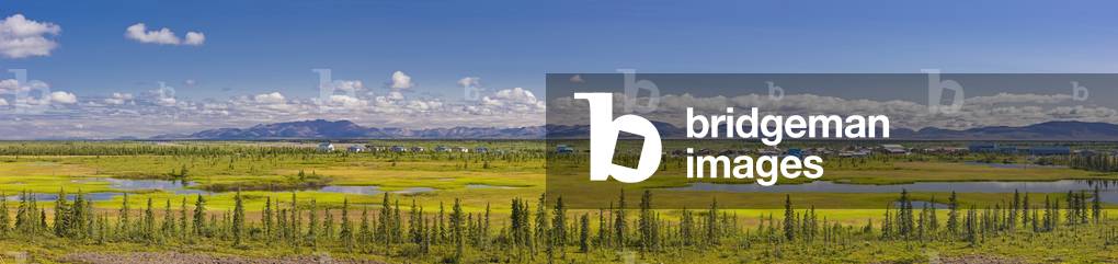 Panoramic view of the village of Noatak, surrounding wetlands and the Baird Mountains in the background, Arctic Alaska, Summer (photo)