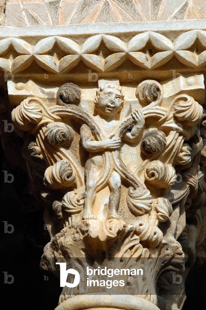 Sicily, Italy: Pillars of the Benedictine Cloister at Monreale, Near Palermo, Decorated with Mosaic and Carved Marble (photo)