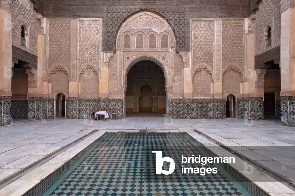 Morocco, Pool in courtyard of Ben Youssef Medersa, Marrakesh (photo)
