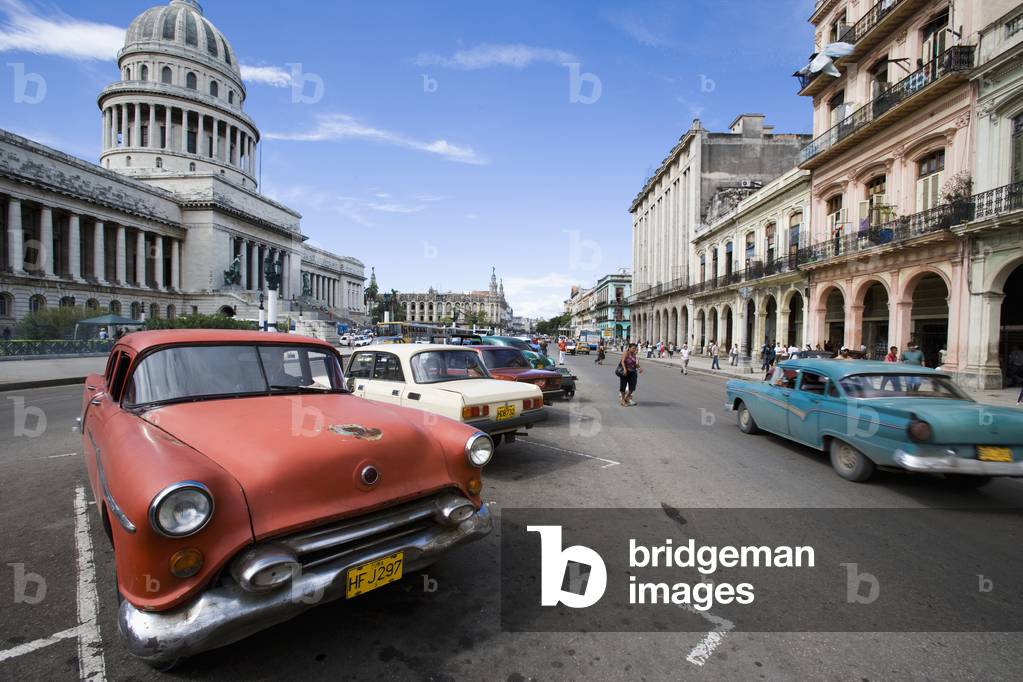 Old American Cars Parked in Street (photo)