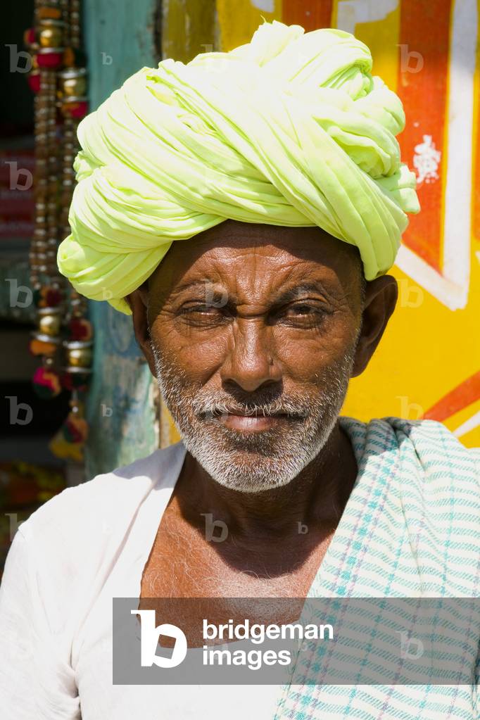 Old Hindu Man with Turban in Small Village of Charu, Near Ranthambore, Rajasthan, India (photo)