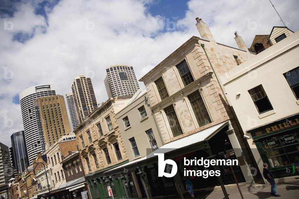 Old Buildings with Sydney Skyline in Background, Sydney, New South Wales, Australia (photo)