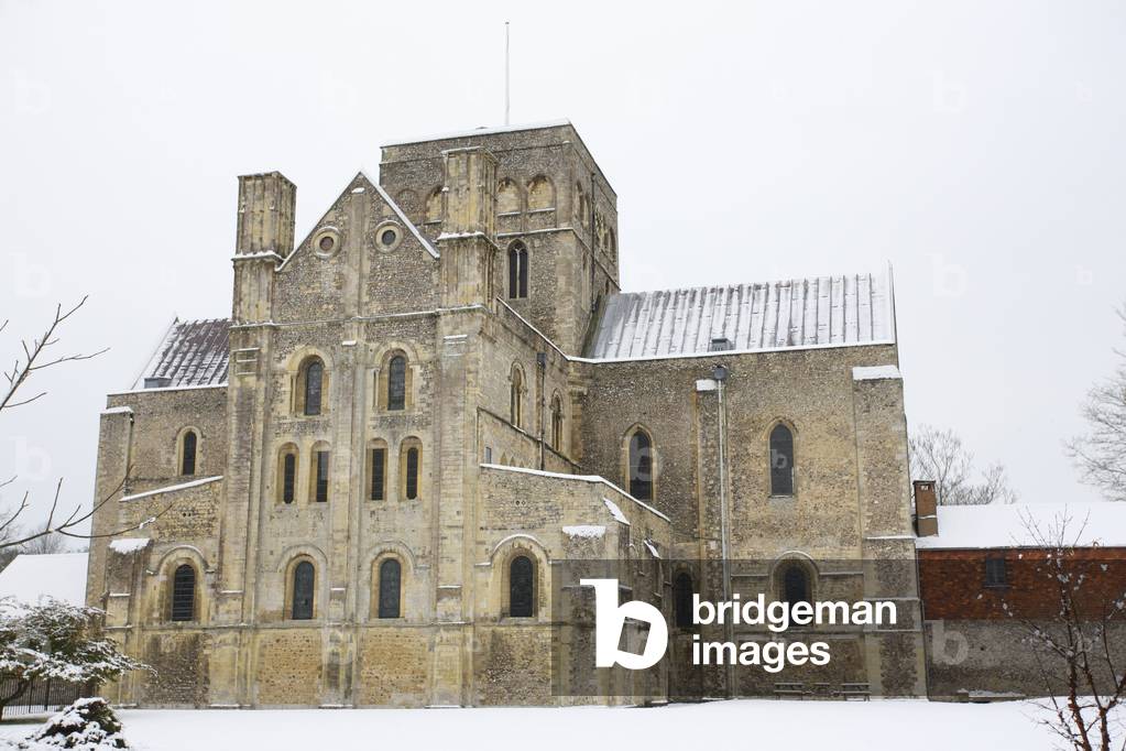St. Cross Church in the snow, Winchester, Hampshire, England, UK  (photo)
