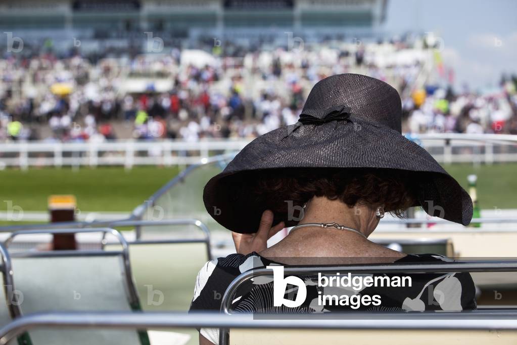 Woman Wearing Fancy Hat at Epsom Derby, London, England, UK  (photo)