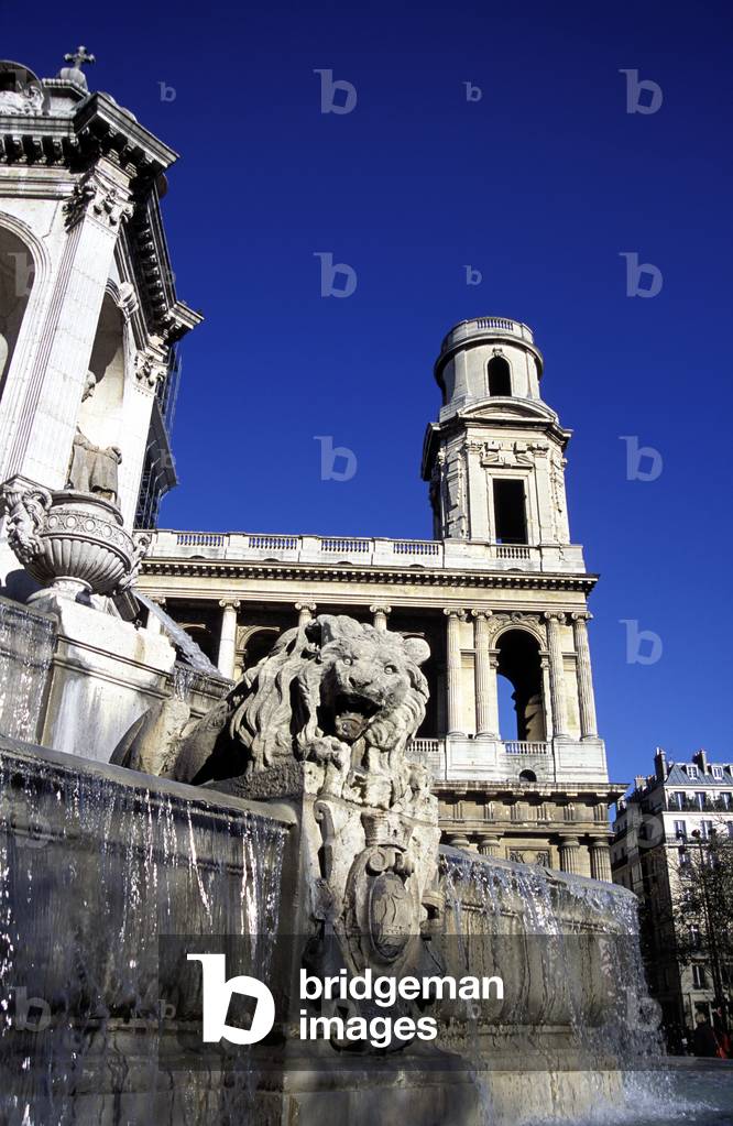 Fountains at Eglise Street Sulpice, Quartier Latin, Paris, France (photo)
