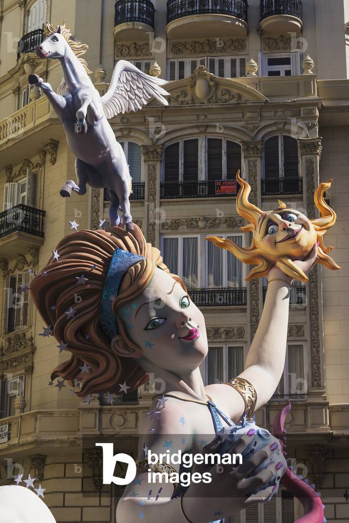 Detail of Large Falla on Display on Street in Centre, Valencia, Spain (photo)