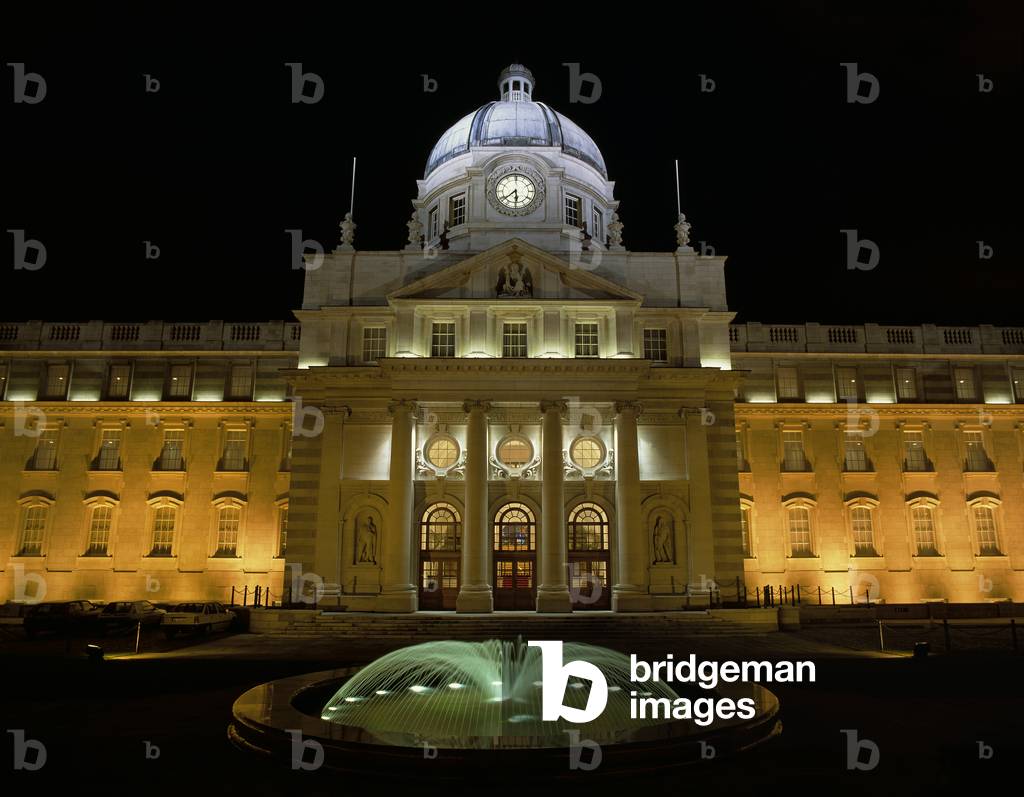 Facade Of A Government Building Lit Up At Night, Leinster House, Dublin, Republic Of Ireland (photo)