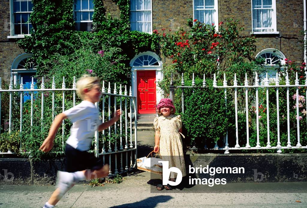 Georgian Door, Children Outside House, Dublin, Ireland (photo)