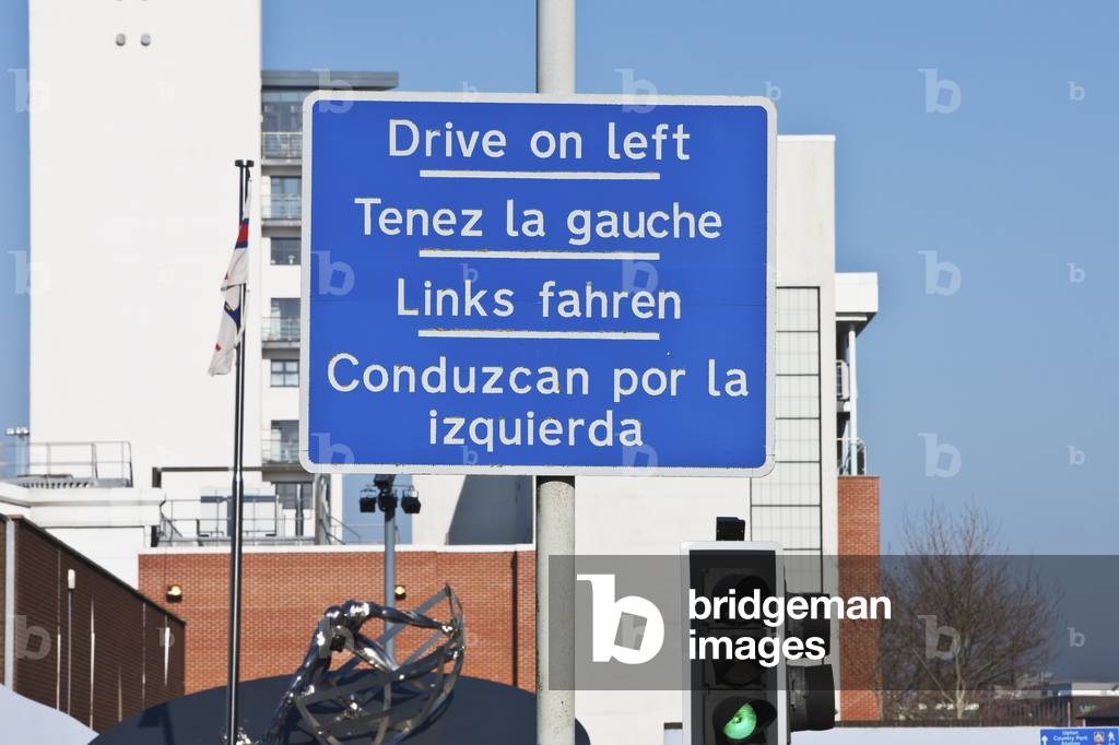 Signposts with Information in Several Languages, Poole, Dorset, England, UK , United Kingdom (photo)