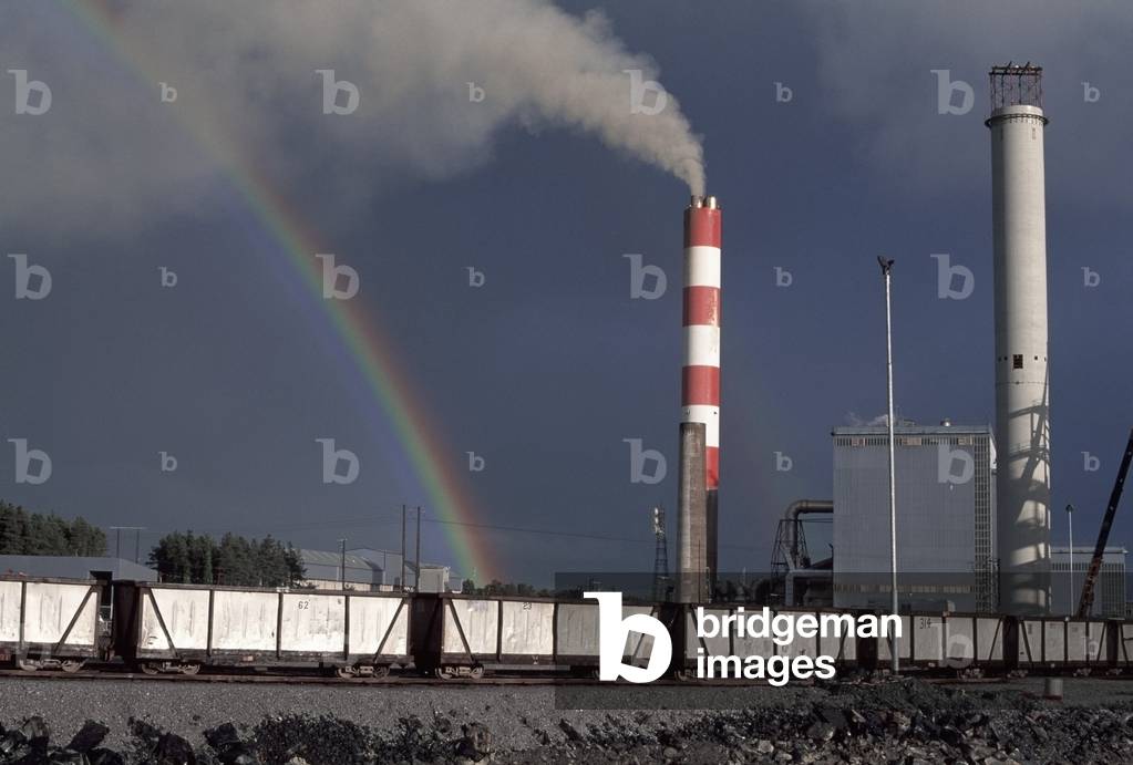 Colgan, Co Offaly, Ireland; Rainbow Above Power Station (photo)