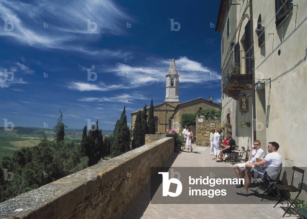 People outside a Village Bar, Tuscany, Italy (photo)