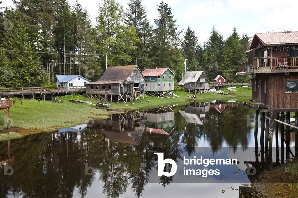 View of houses along Hammer Slough in Petersburg, Southeast Alaska, USA (photo)