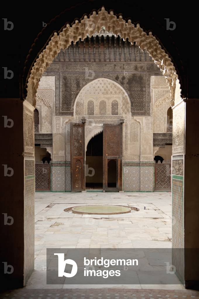 Morocco, Detail of courtyard of Medersa Bou Inania, Fez (photo)